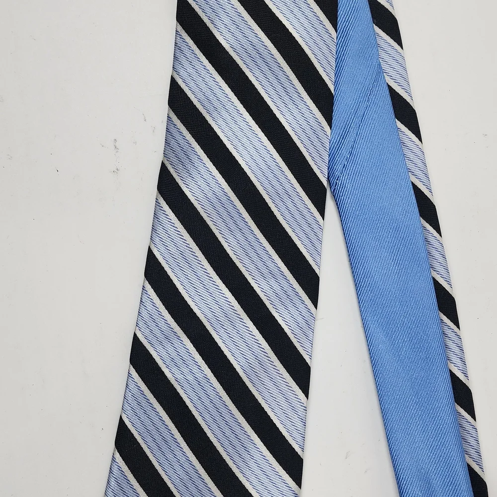 Tommy Hilfiger Striped Silk Ties in Light Blue, Black & Rust‎
